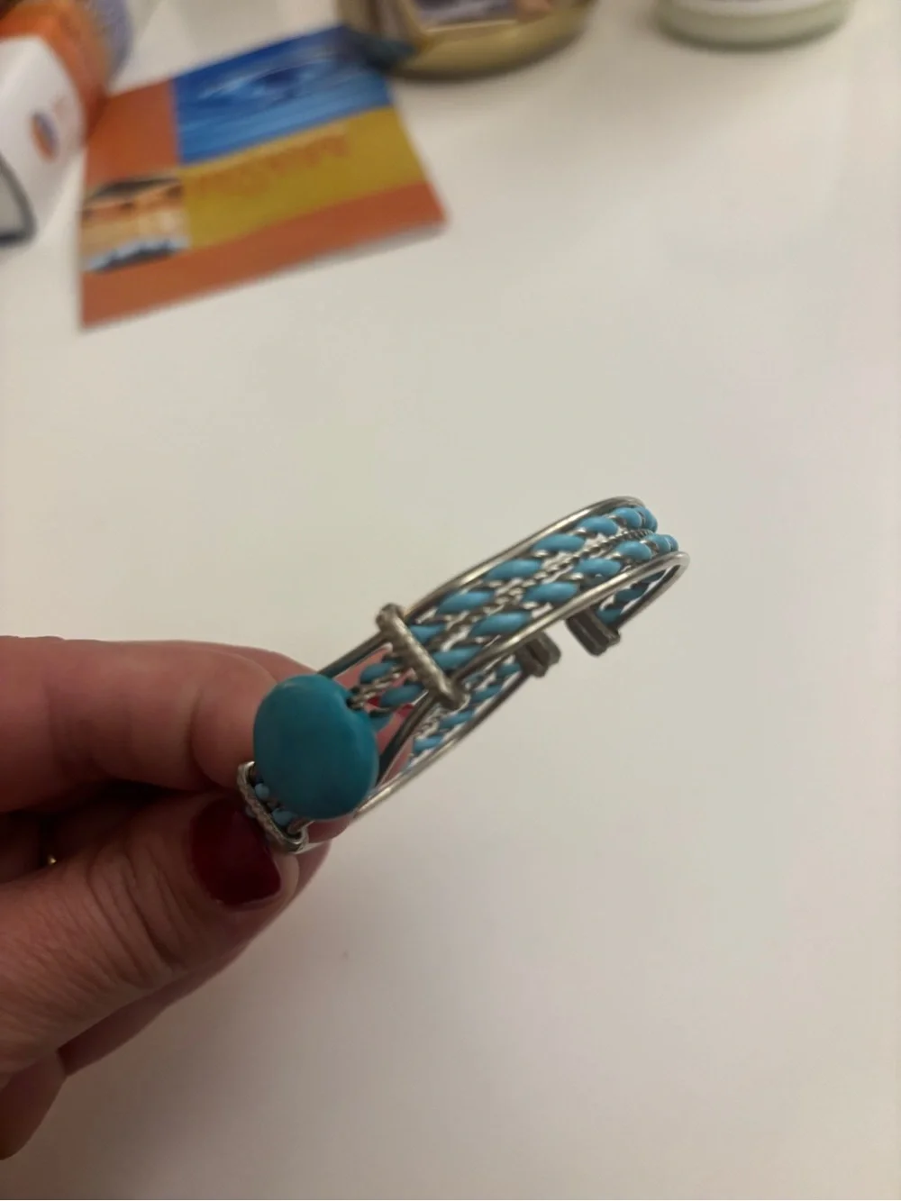 Turquoise Stone Silver-Tone Cuff Bracelet - Women Jewelry
